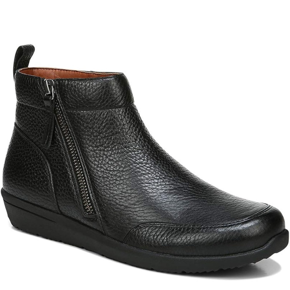 Vionic Lois Black Leather Ankle Boots Women’s Size 10 Wide Comfort Zip Booties